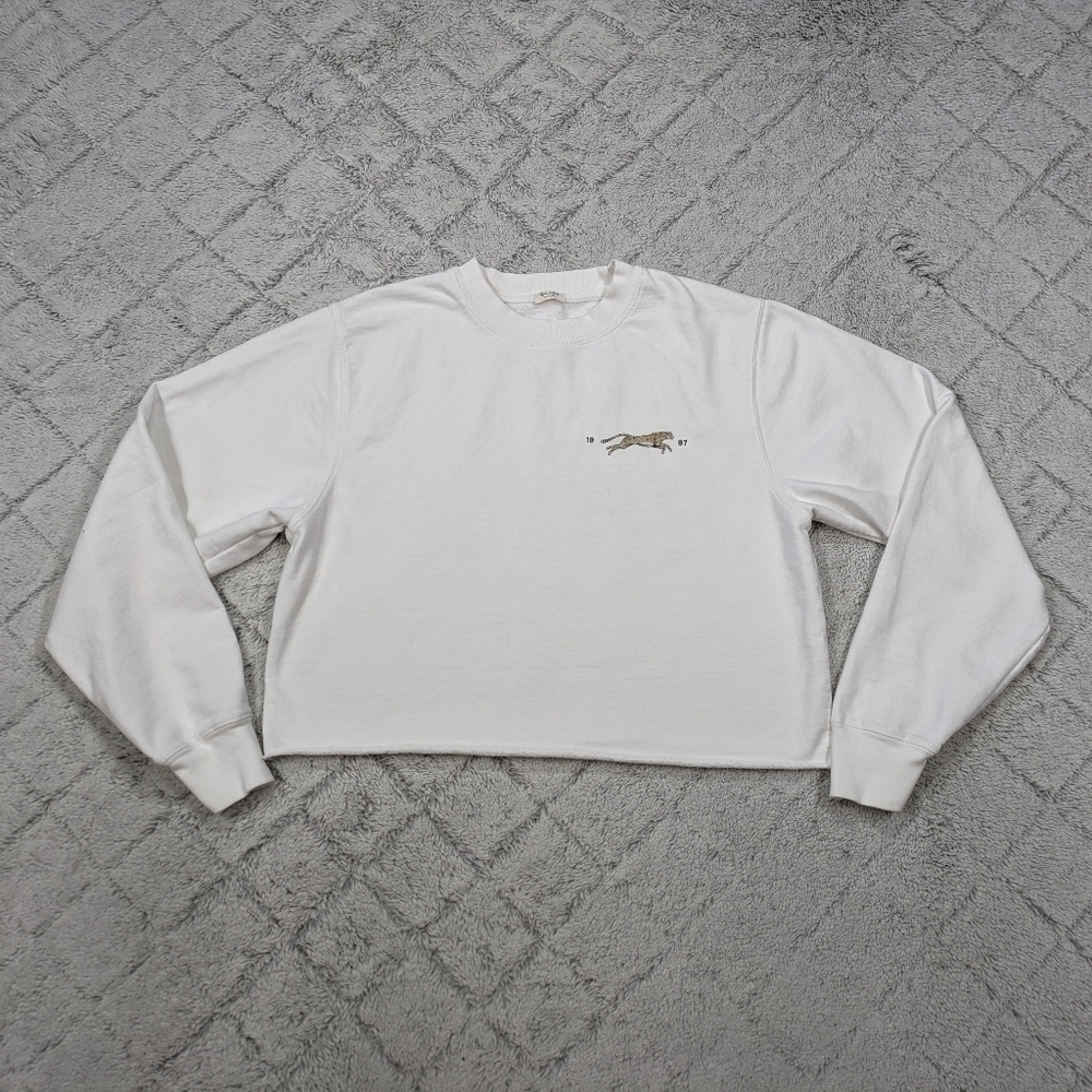 Brandy Melville Sweatshirt Women's S White Nancy Brooklyn Bridge Crop Crew Ge - Picture 3 of 7